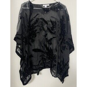Chico's Black Floral Velvet Burnout Sheer Kimono Top L/XL